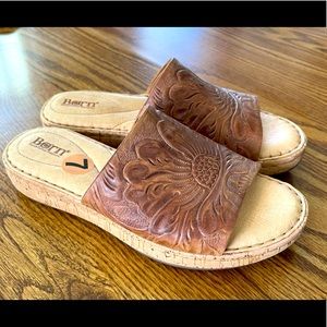 Born Brown Embossed Leather Sandals
